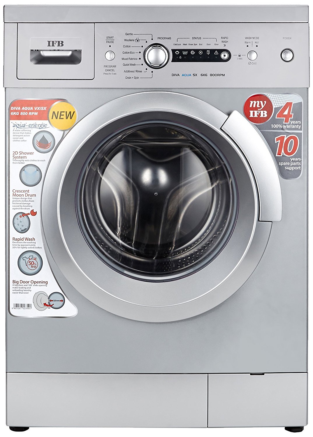 IFB 6 kg Fully-Automatic Front Loading Washing Machine (Diva Aqua SX, Silver)